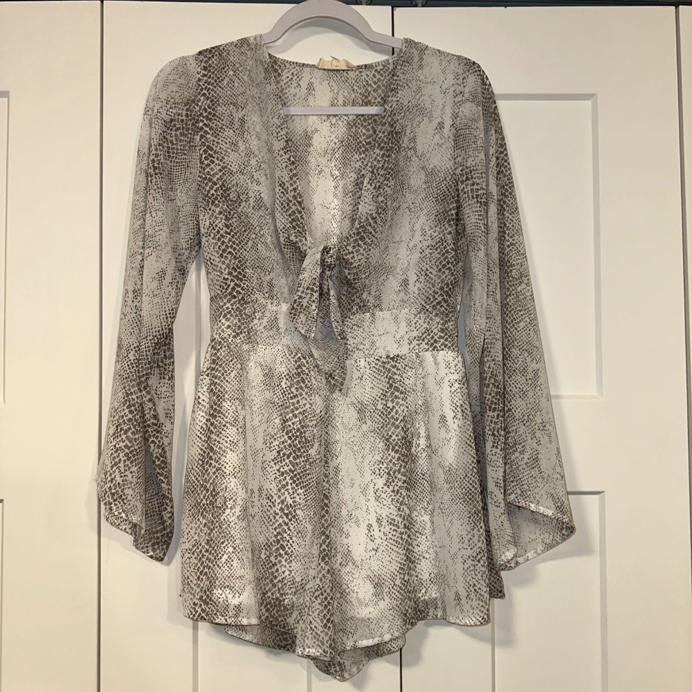 Altar'd State Romper Snakeskin Print‎ Tie Front Long Sleeve XS